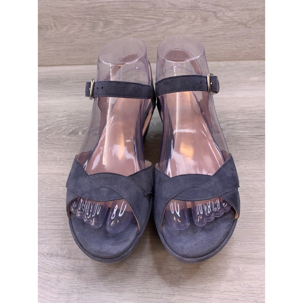 Stuart Weitzman Navy Blue Suede Platform Wedge Sandals Peep Toe Size 6 Spain - Picture 2 of 11